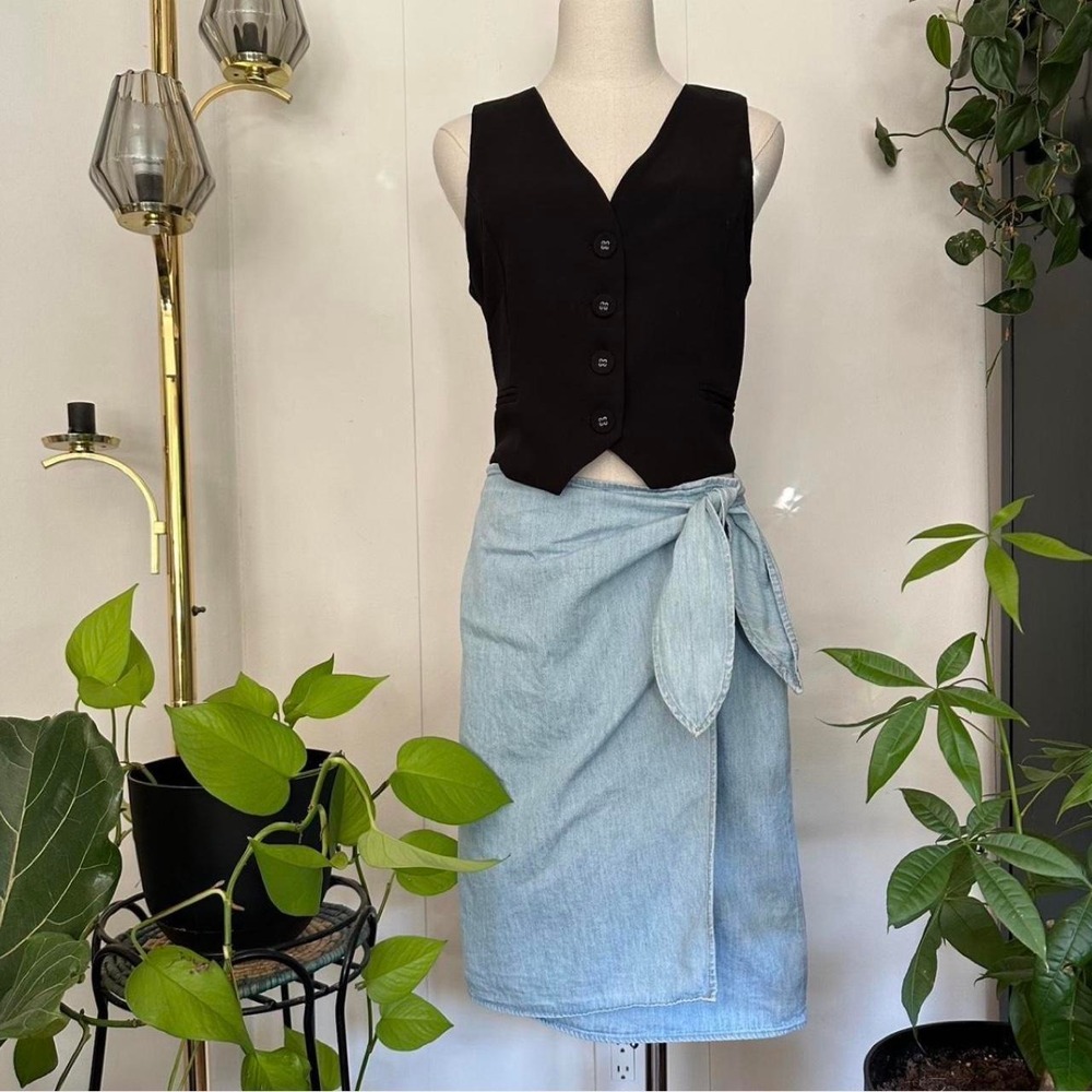 Vintage Calvin Klein Sport Light Wash Denim Midi Wrap Skirt Blue 90s Womens 12
